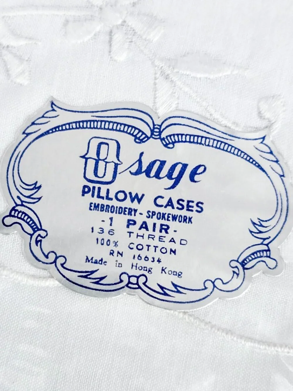 VTG 1970's O Sage Embroidered Pillowcases NOS Sealed 100% Cotton Hong Kong